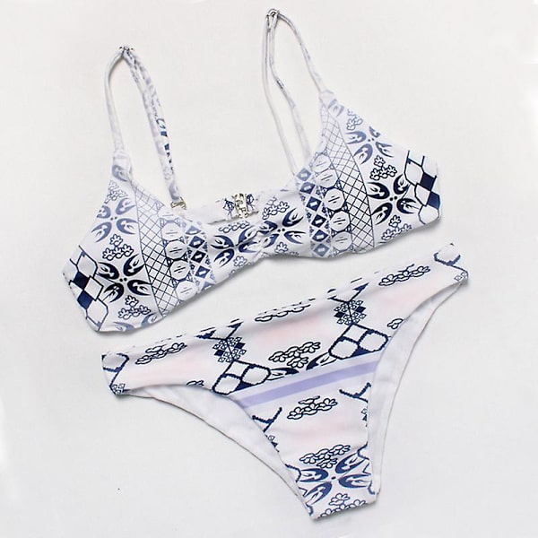 Sexig Baddräkt Set Dam Bikini Baddräkt Bohemia Tryckt Halter Baddräkter Vintage Strandkläder M