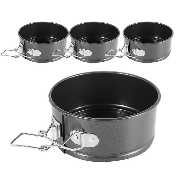4-tums Mini Springform Pan Set - 4-delad Liten Nonstick Cheesecake Pan för Mini Cheesecakes, Pizzor Black