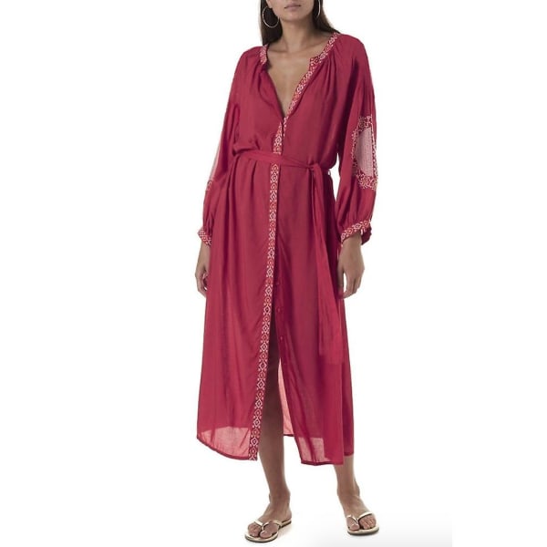 Broderad Kaftan för Kvinnor Strandkläder Knappar Solskydd Bikiniöverdrag