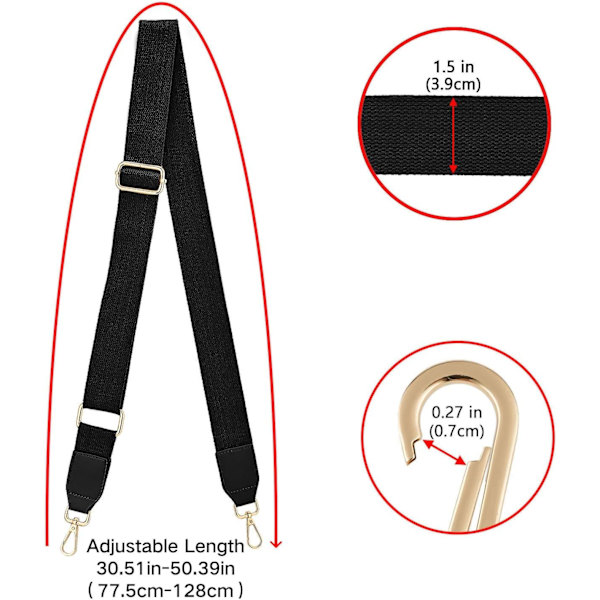 [LCS] Women's Wide Shoulder Strap, Adjustable Leather Replacement Strap (Black) Black