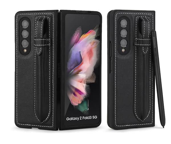[LCS]Läderfodral kompatibelt med Galaxy Fold 3 5g med S-pennhållare Black