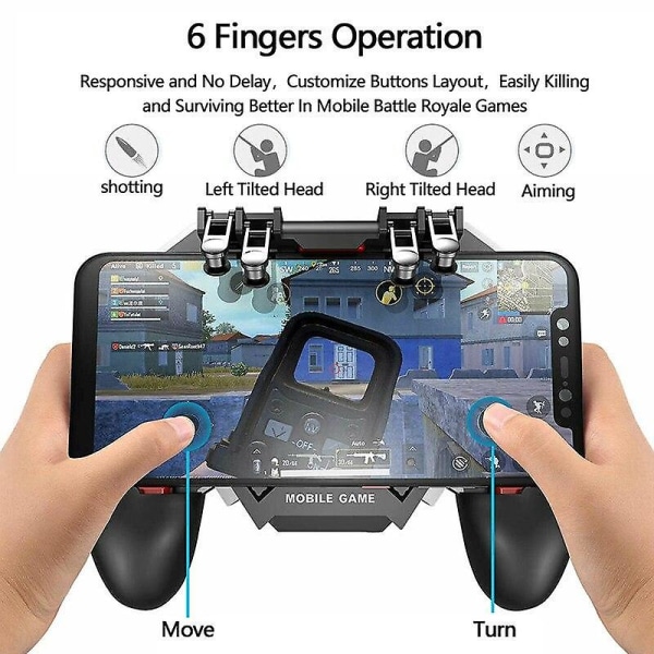 6 fingrar trigger pubg mobiltelefon kylning kylare spelkontroll gamepad för android iphone tillbehör joystick spel 1200 mah