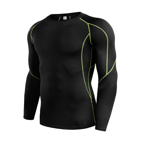 Dry Fit langærmet kompressions løbe t-shirts til mænd sort grøn L black green