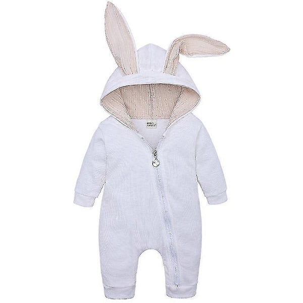 Nyfödd Baby Sparkdräkt Kanin Dragkedja Jumpsuit Påskhare Pyjamas Spädbarn Sovkläder-WELLNGS Vit 12-18 Months White