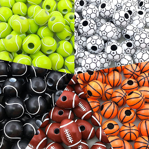 100 stk. Sport Ball Perler Basketball, Tennis, Volleyball, Softball, Fotball Perler Softball