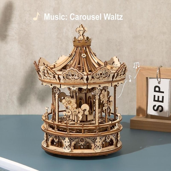 Romantisk karusell träpusselspel Musikdosa Leksakspresent för barn