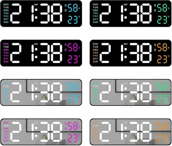 [LCS]Väggklocka, väggtimer, elektronisk klocka rektangulär LED-display datum vecka temperatur luftfuktighet väckarklocka temperatur datum och vecka display