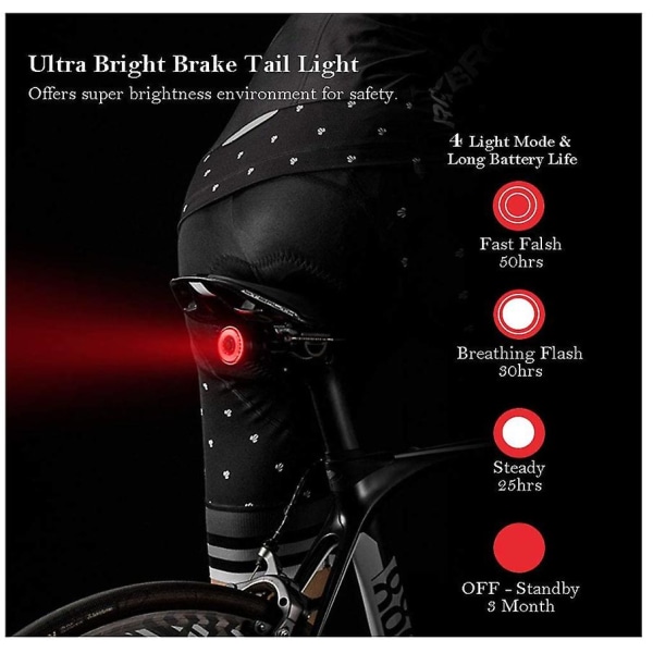 Smart bakljus för cykel bak, automatisk på/av Brake Sensing Bicycle Li