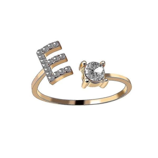 A-z Bokstav Guld Färg Metall Justerbar Öppningsring, Initialer Namn Alfabet Gold Color E