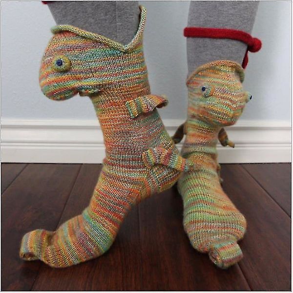 Neutrala Stickade Krokodilsockor Kreativ Djurform Varma Inomhus Vinter Dam Yellow frog