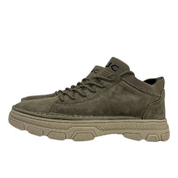 Män Läder Topplager Grisskinn Sneakers Sport Casual Skor Khaki 41