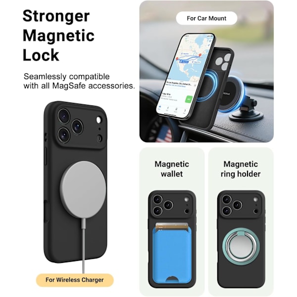[LCS] Slim Magsafe Compatible Case for iPhone 17 Pro Max - Shockproof Black iPhone 17 Pro Max iPhone 17 Pro Max noir