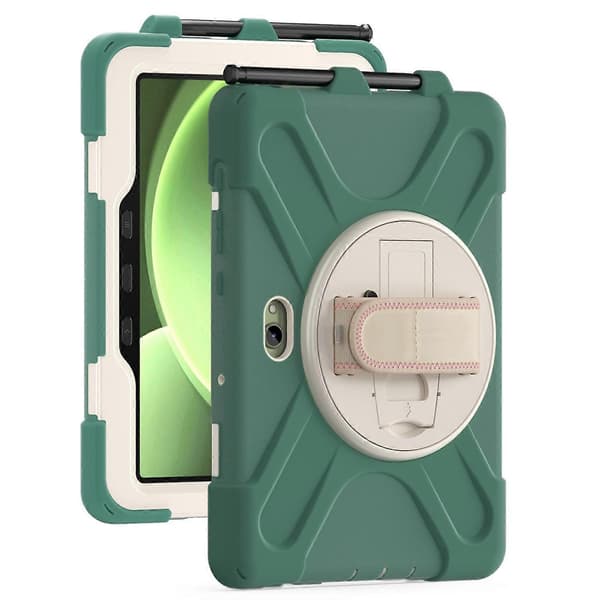 Til Samsung Galaxy Tab Active5 Pro Etui Roterende Støtteben PC+Silikone Håndrem Tablet Cover Multicolor Emerald Green