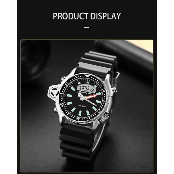 Ny lyxig män Analog Digital Military Armys Sport LED Vattentät watch(svart)