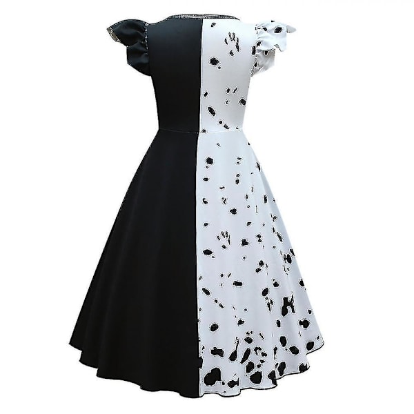 Halloween Cruella De Vil Cosplay Kostyme Kjole for Barn 120cm