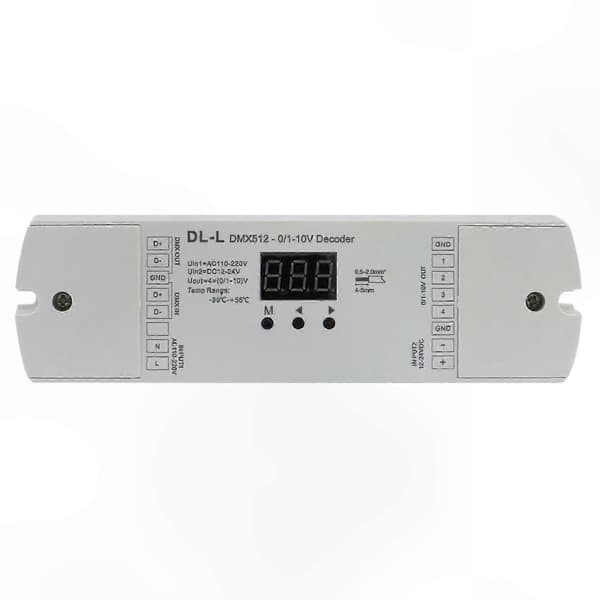4-kanals DMX512 til 0-10V omformer med RDM, 12V-24V DC inngangssignaltransformator numerisk display for lysstyring white