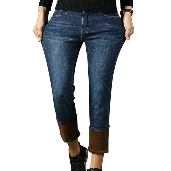 Vinter jeansbyxor för män Jeans Fleecefodrade varma byxor med raka ben Tjocka långbyxor Plus Size 33