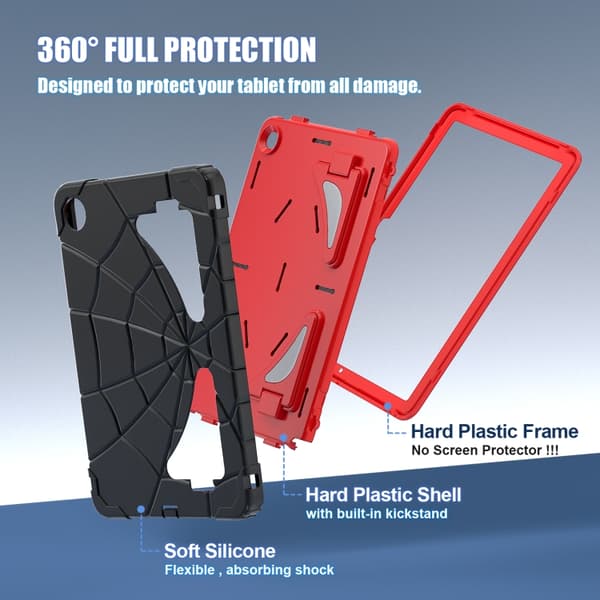 [LCS]Samsung Galaxy Tab A9+ / A11+ Spider Silicone Hybrid PC Shockproof Case Svart Röd