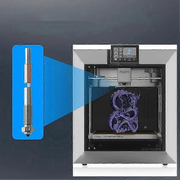3D-printerdyseudskiftningsdele kompatible med QIDI Plus 4, 0,4 mm hærdet stål Quick-Removal dyser med 2 silikonebørster