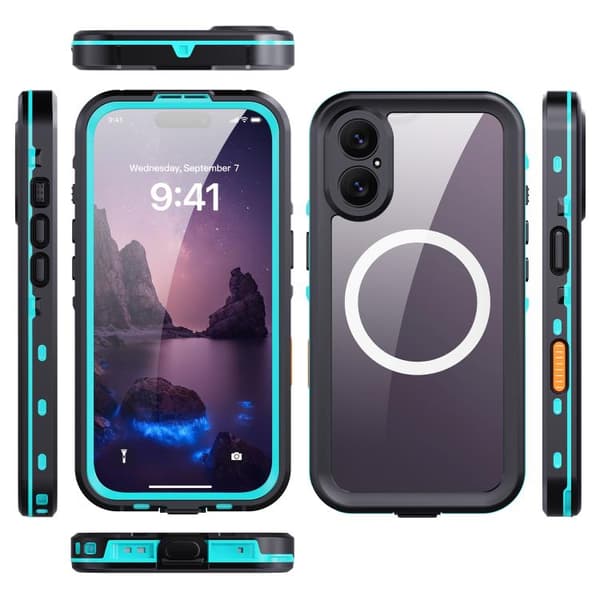 [LCS]iPhone 17 Case RedPepper Transparent Dot IP68 Waterproof Triple-protection MagSafe Svart Blå