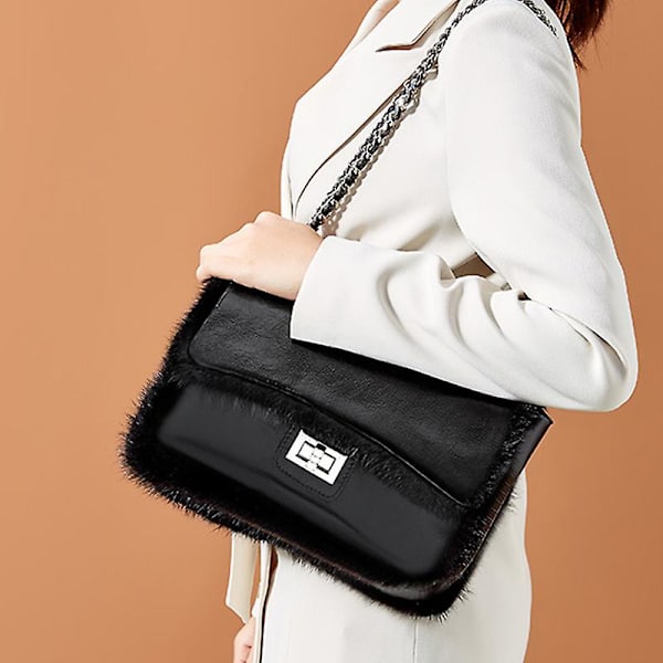 Dam Äkta Läder Handväska Axelremsväska Messenger Crossbody Väska Designer Flap Handväskor Med Kedjerem Black