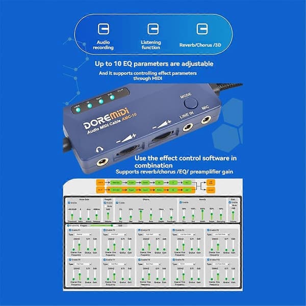 [LCS]-10 USB Audio MIDI Kabelkonverter Dobbeltfunktion Lydkort og MIDI-interface Plug and Play