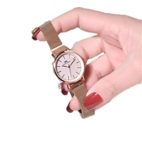 Armbandsur Klassisk Ultratunn Mesh Armband Kvarts Klocka Dam Vattentäta Klockor Rose Gold Small