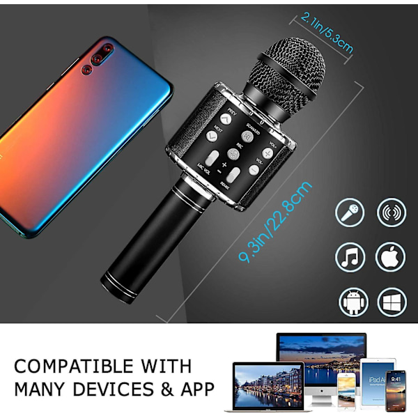 Karaoke Bluetooth Mikrofon, 5-i-1 Mikrofon for Barn og Voksne med Opptak og Sang (Rosa)