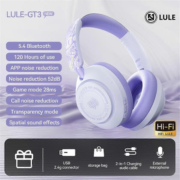 [LCS]EL-GT3 Bluetooth-hodetelefoner ANC Støyreduserende Over-Ear Trådløst Hodesett med 2.4G-mottaker Multicolor Style A