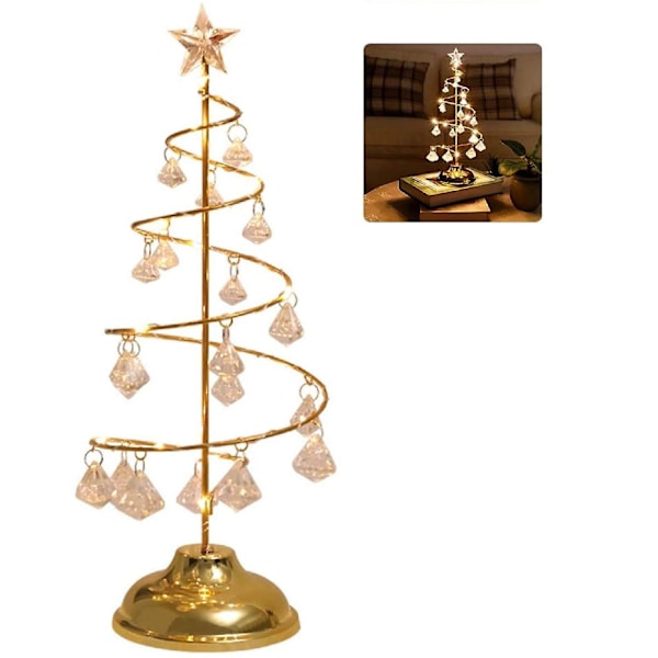 Metall Juletréformet LED Bordlampe Lysende Juletré Med Krystallanheng Nattlys For Soverom gold