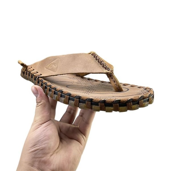 Män Läder Top Layer Kohud Beach Shoes Halkfria sandaler 43