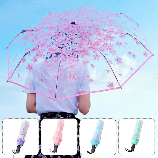 Blomsterprint Paraply Foldbar Paraply Rejseparaply Vindtæt Paraply Cover Foldbar Let White Automatic