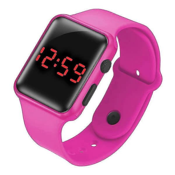 [LCS]Barn Pojkar Flickor Elektronisk Led Digital Display Klocka Silikon Armbandsur Rose Red