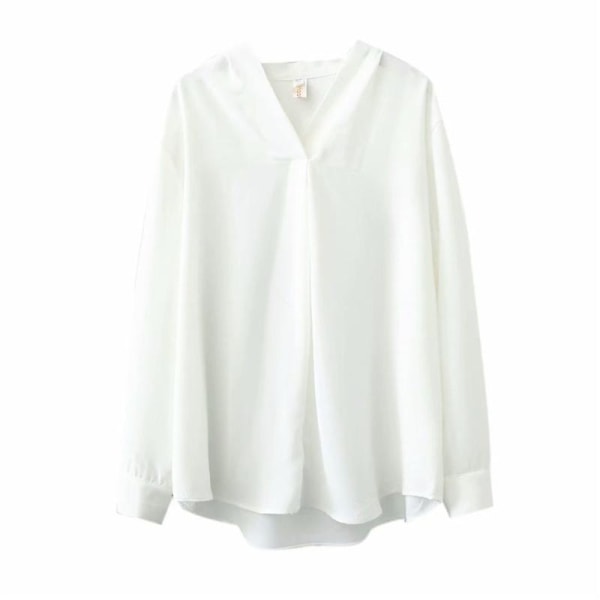 Dam V-ringad Commuter Enkel enfärgad långärmad skjorta White 3XL