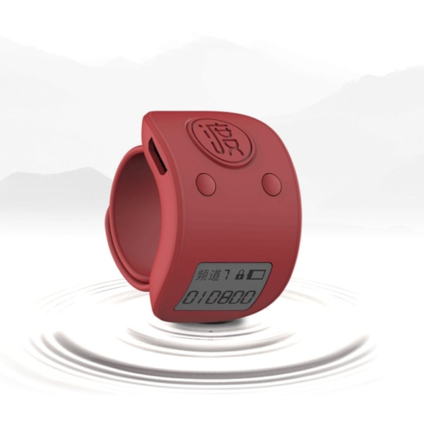 Mini Digital LCD Elektronisk Finger Ring Håndtæller 9 Cifre - WELLNGS Red