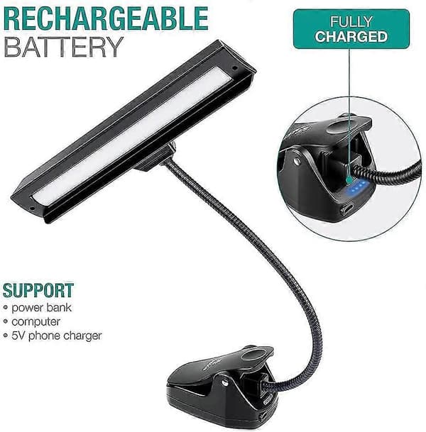 [LCS]Professionel Musiker Super Lys 19 LED Noderlampe, Clip-on Orkester Klaverlampe, 9 Niveauer Dæmpbar Genopladelig TA