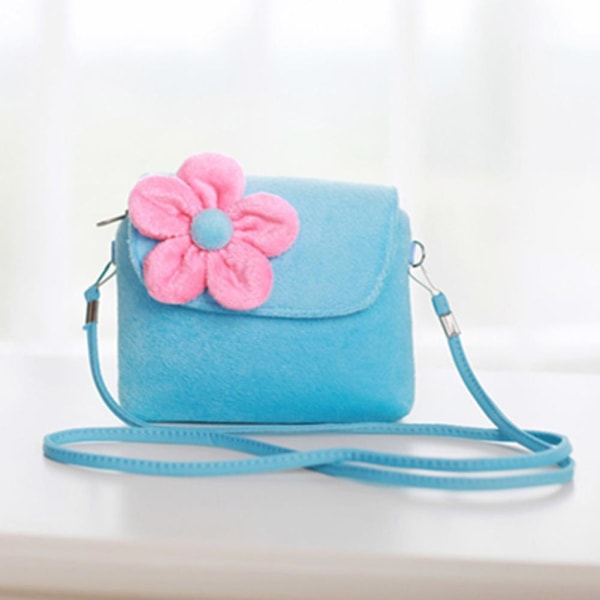 Barn plysch blomma handväska liten handväska Axelväska Presenter för små flickor Blue