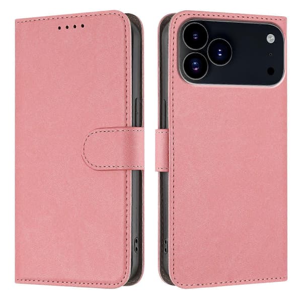 iPhone 17 Pro -nahkakotelo, yksivärinen puhelinkuori lompakolla - Oranssi Multicolor Pink