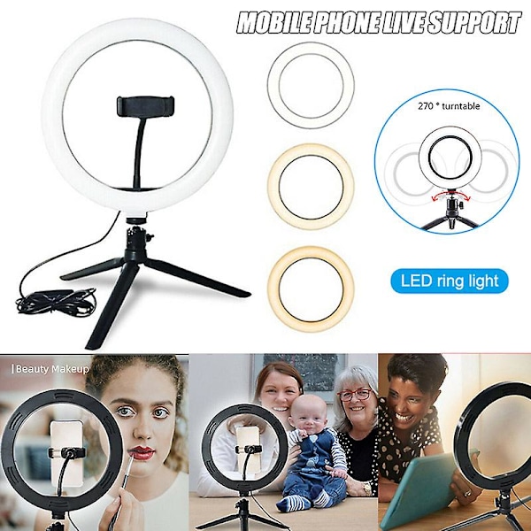 10 tommer LED Ring Light Lampe Selfie Kamera Telefon Studio Tripod Stativ Video Dimbar Justerbar Vinkel