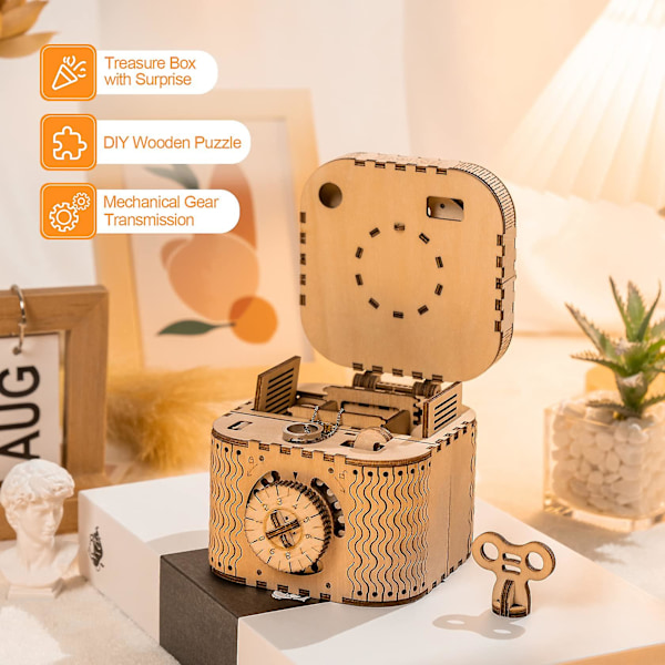 Mekanisk Gear 3D Træpuslespil Håndværk Legetøj Julegave Til Voksne Ham Hende Alder 14+, DIY Modelbyggesæt Treasure Box