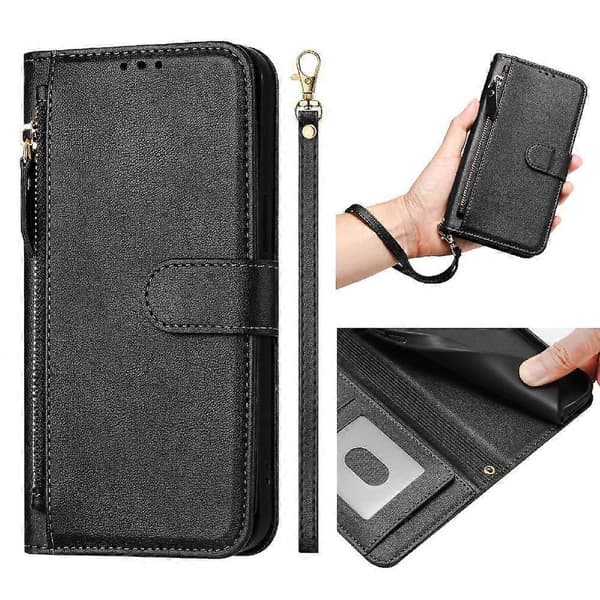 [LCS] Flipfodral för Oneplus Nord 2T PU-läder Magnetisk dragkedja korthållare Black