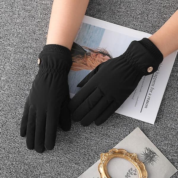 [LCS]Varme vinterhandsker plus fleece touchskærm udendørshandsker små knapper black