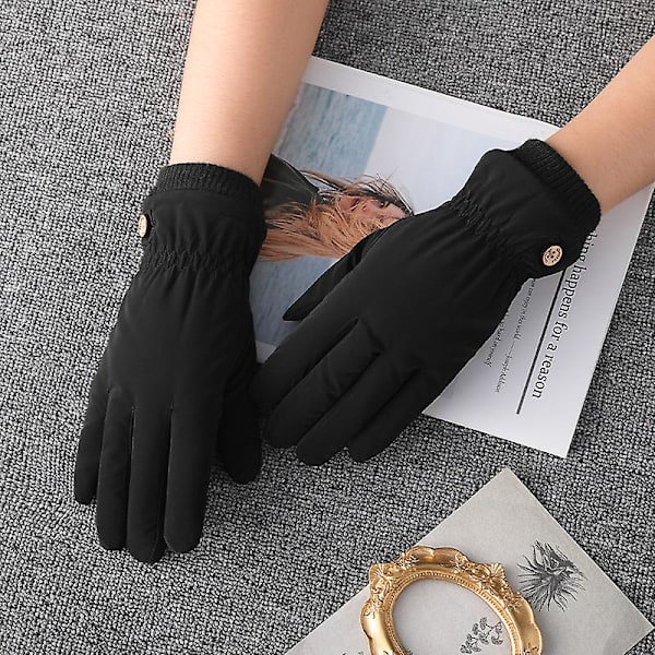 Varme Vinterhansker Pluss Fleece Berøringsskjerm Utendørhansker Små Knapper black