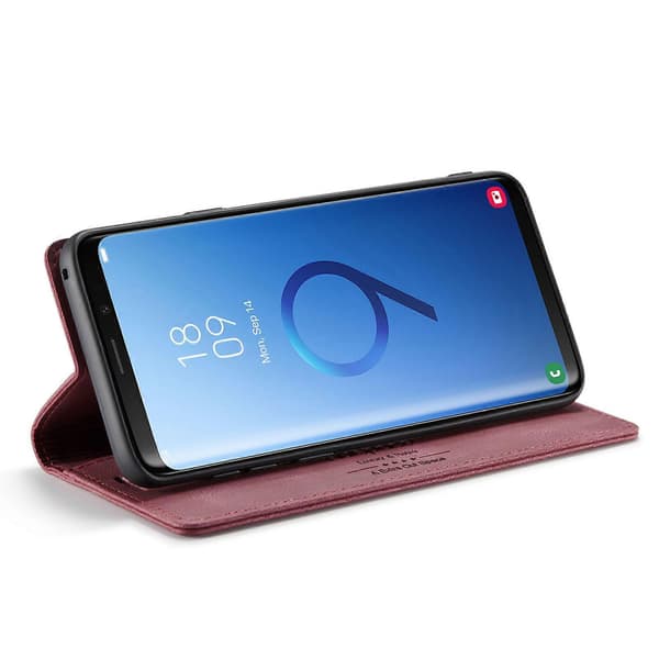 Kompatibelt plånboksfodral för Samsung Galaxy S9+ AUTSPACE A01 läderställ med RFID-kortshållare Red