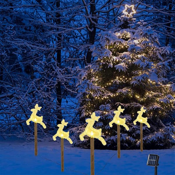[LCS] Juldekoration 5-pack Julbelysning Utomhus Julgårdsskylt Julmönster Solcellsdriven Trädgårdsplugg b