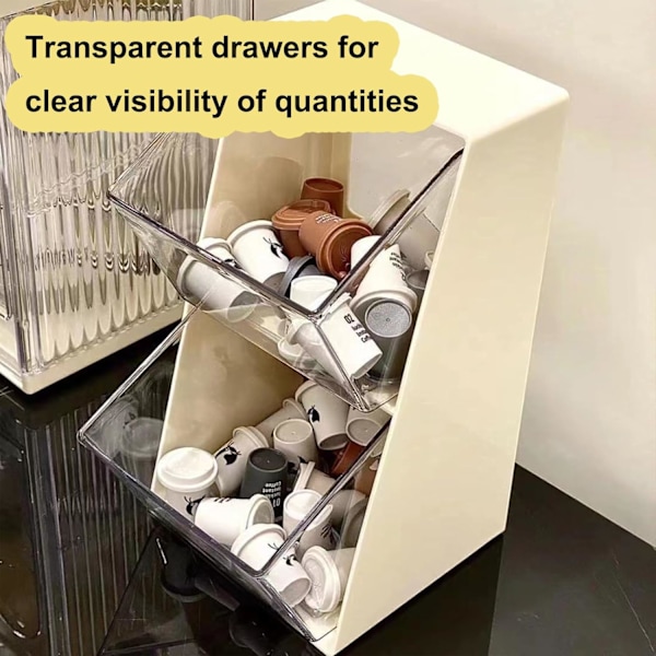 2-lags transparent oppbevaringsholder for teposer, kaffekapsler og sukker - teboksbeholder, te pose hylle, te pose stativ, te stasjon stativ (hvit)