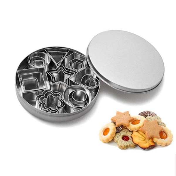 24 st Små Kakformar / Pepparkaksformar - Olika Mönster Silver Silver