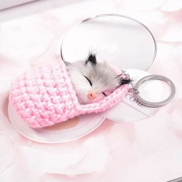 [LCS]Sød Sovende Kat Pompom Nøgleringe Bil Fluffy Kæder Nøgle Killing Pels pink