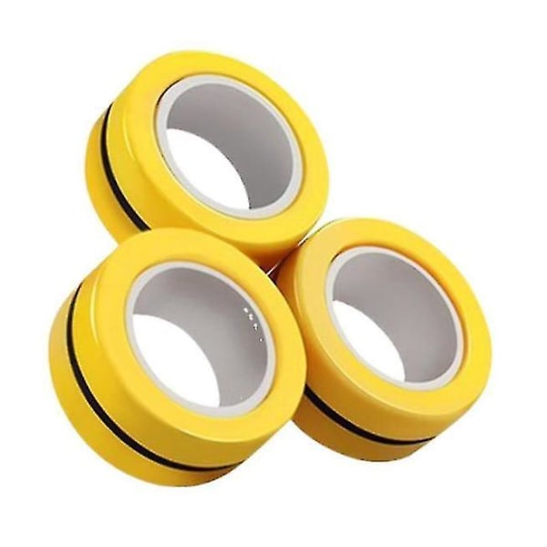 3 st magnetiska fingerringar Fidget Toys, stressångest dekompression magisk ring (gul)