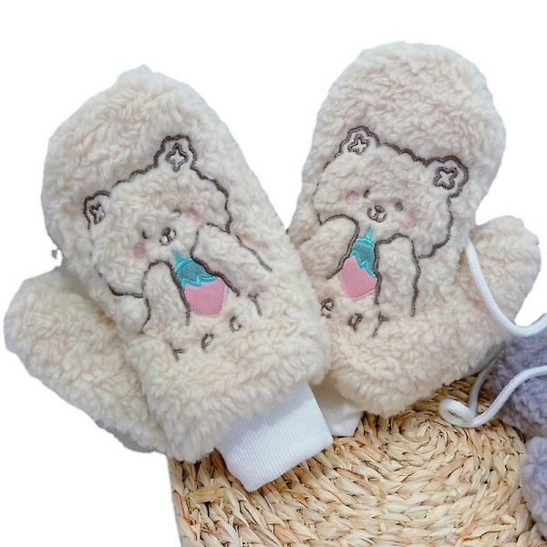Tjocka Varma Vinterhandskar med Sammet, Helfingerhandskar beige